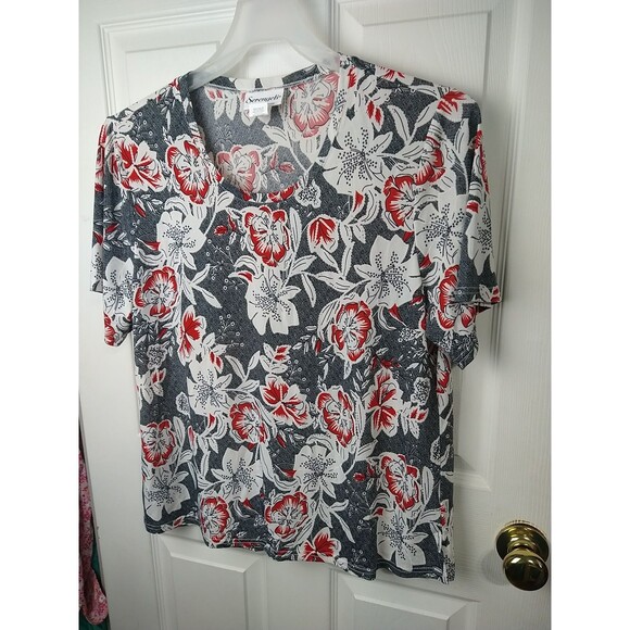Serengeti Woman XL Blouse S/S Pullover Black White Red Classic Office - Picture 2 of 7